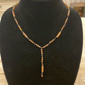 Vintage Brown Beaded Pendant Choker Statement Necklace